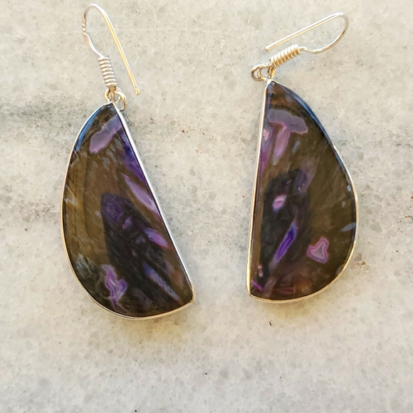 New Oversized Stick Agate Silver Dangle Earrings. - Picture 4 of 7